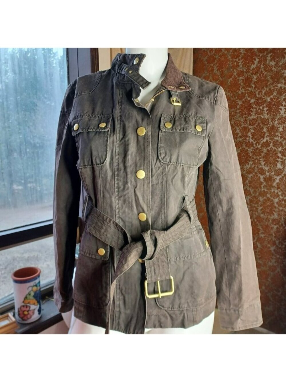 Banana Republic Brown Wax Cotton Military Utility Lined Jacket Size S